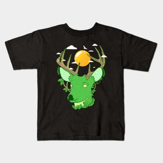 Floral Deer Kids T-Shirt by Artthree Studio